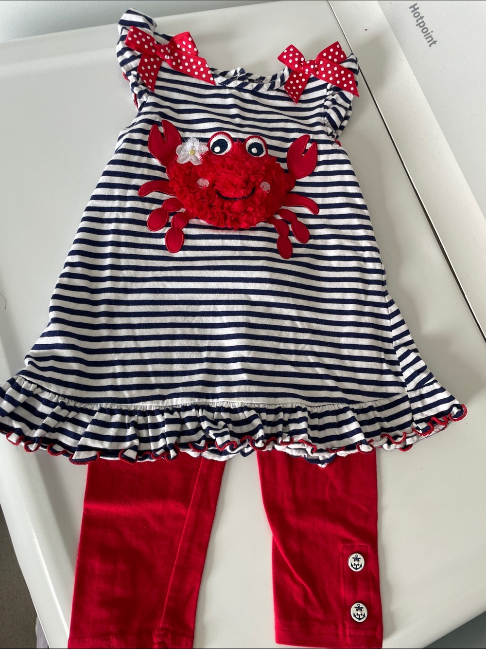 Good Lad Navy White Stripe Tunic with Red Crab & Red Leggings